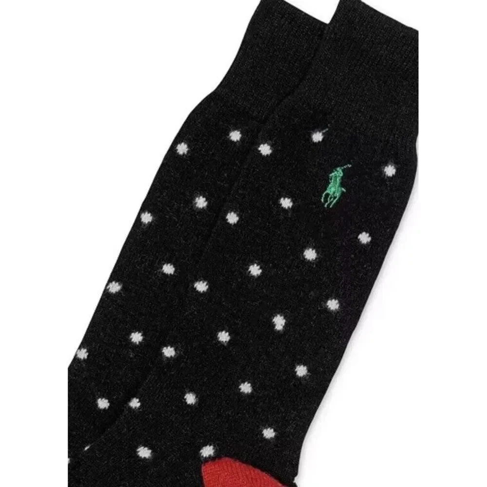 New‎ $35 Polo Ralph Lauren Men's Black Dots Cashmere Blend Socks Size 10-13